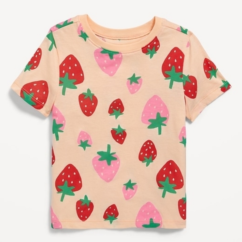Old Navy Kids Strawberry Print Tee - Cream, Red, Pink